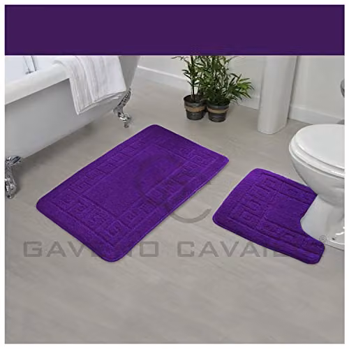 Gaveno Cavailia 2 Piece Non-Slip Greek Cotton Bath Mat Set, Purple, W: 75 cm, D: 50 cm, H: 2 cm – 3