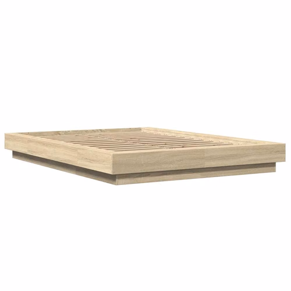 Berkfield Home Sonoma Oak Bed Frame with LED Lights and USB Charging Port in Light Tan, W/D/H: 120 x 190 cm – 3