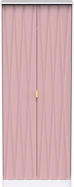 Ready Assembled 2 U Dallas 2 Door Wardrobe in Dusty Pink with Integrated Drawers and Gold Metal Details – 1