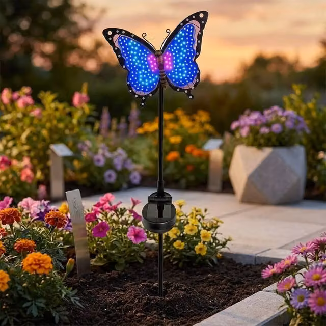 Garden Greatness Scarlet Solar Butterfly LED Garden Wall Art Light in Red