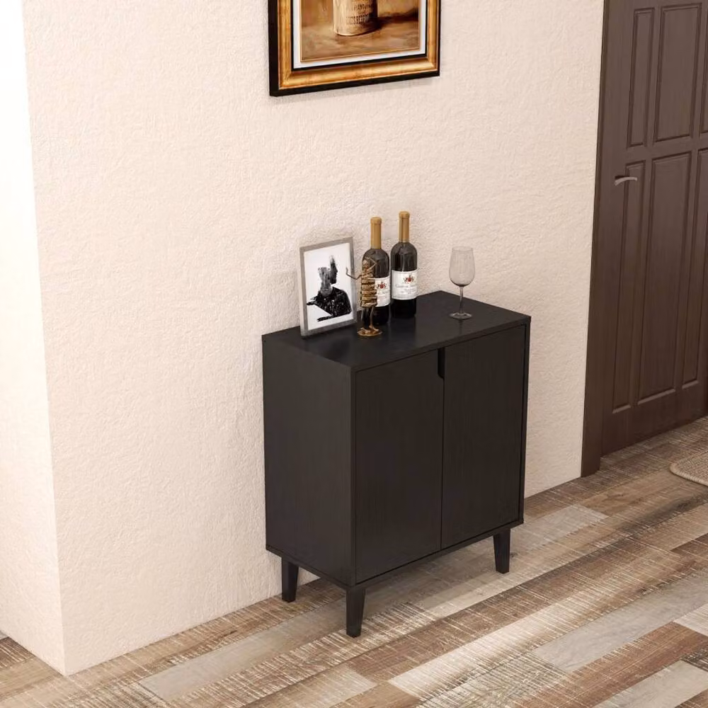 Hinsinc Modern Black Wood 2 Door Sideboard Storage Cabinet with Soft Close Drawers – 5