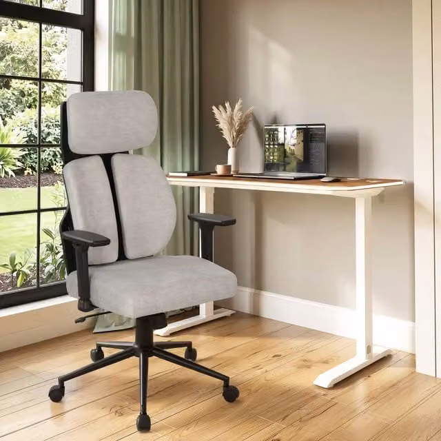 X Rocker Lyla Ergonomic Office Chair in Beige Fabric with Headrest and 360 Degree Swivel – 1