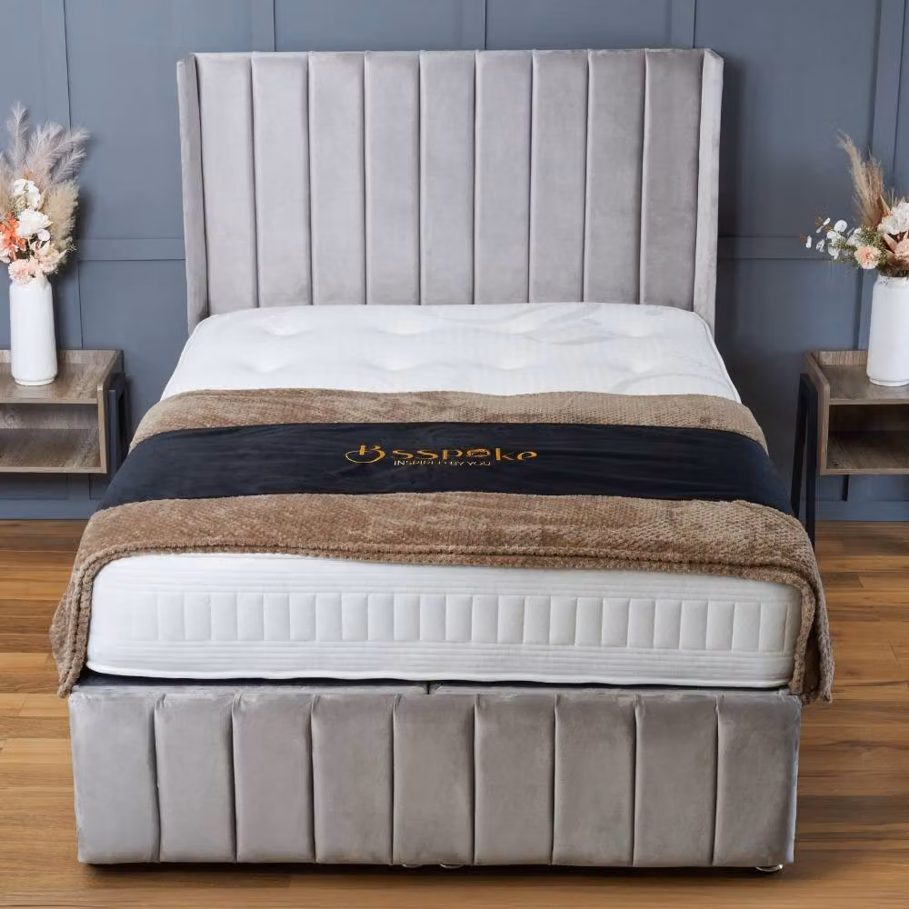 BSSPOKE Zoe Ottoman Divan Bed in Grey Plush Velvet, Super King, W/D/H: 200 x 137.16 x 160 cm – 2