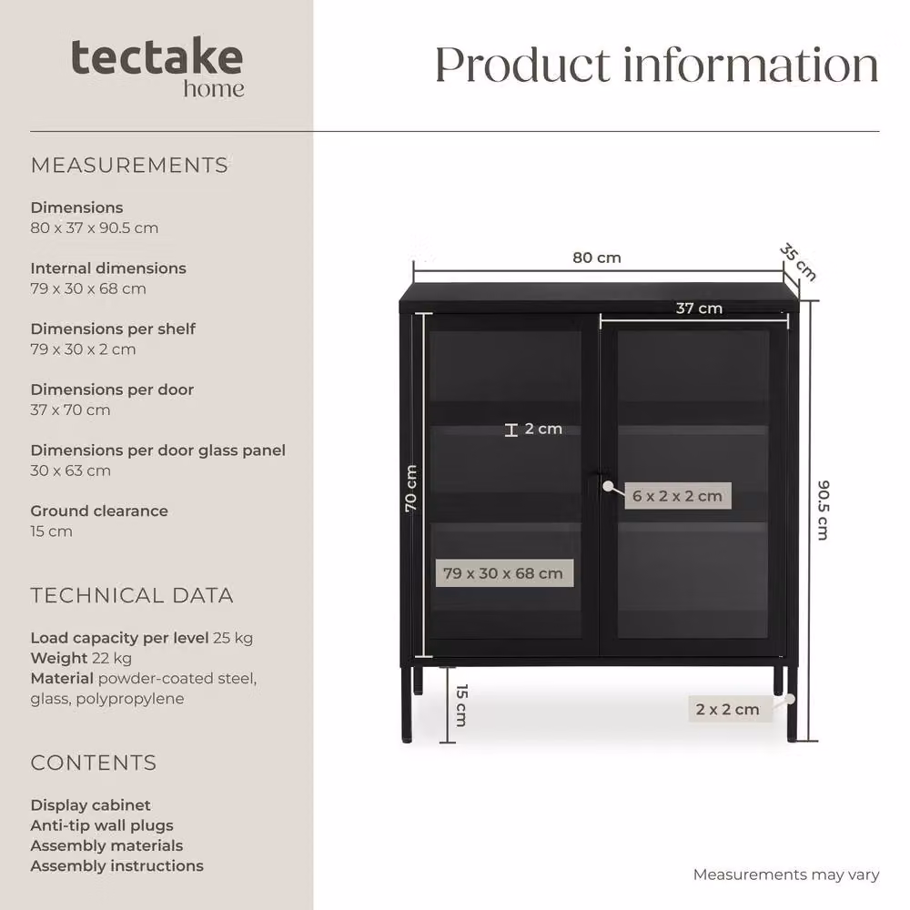 tectake Baker Metal Display Case in Black with Glass Doors and Internal Shelves – 6