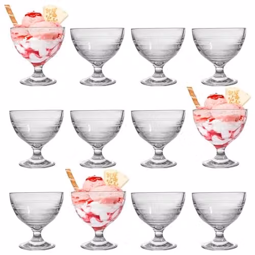 Duralex Gigogne Glass Ice Cream Bowls, 250ml Dessert and Sundae Stem Dishes, Set of 12, Transparent