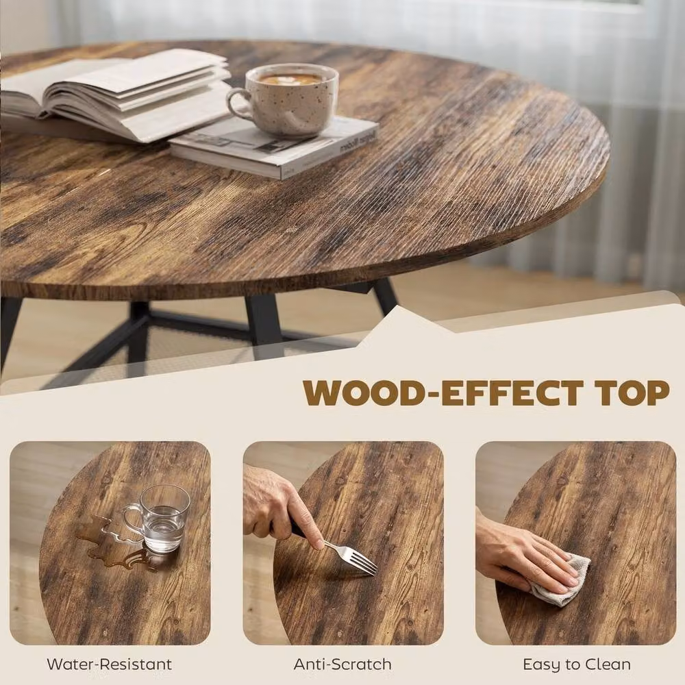 EONLION Round Industrial Dining Table for 4 Adults, Brown, Diameter: 100 cm – 4