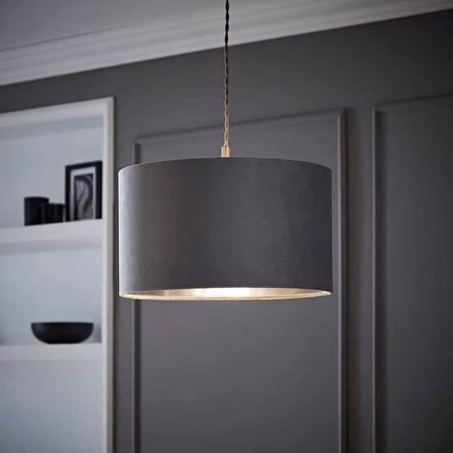 FORGEVIO Grey and Chrome Fabric Cylinder Lampshade Ceiling Light Shade, Diameter: 35 cm – 1