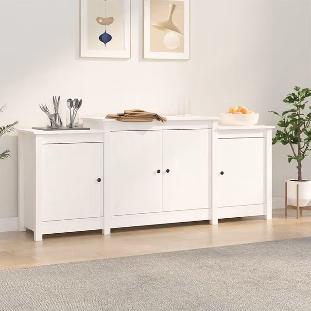 Berkfield Home White Rustic Solid Wood Pine Sideboard W/D/H: 164 x 37 x 68 cm