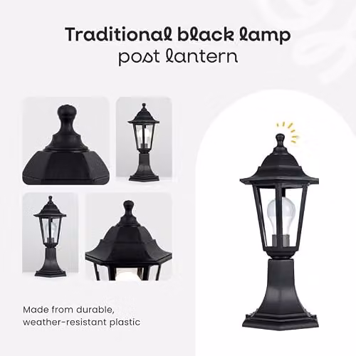 ValueLights MiniSun Mayfair Black Outdoor Post Top Lantern Light – 2