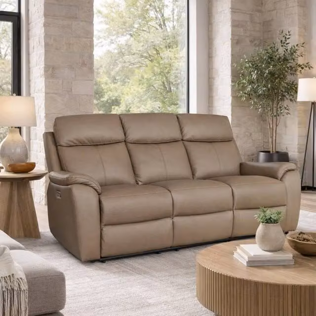 Aspire Kingsmere 3 Seater Power Recliner Sofa in Brown Real Leather with USB Charging