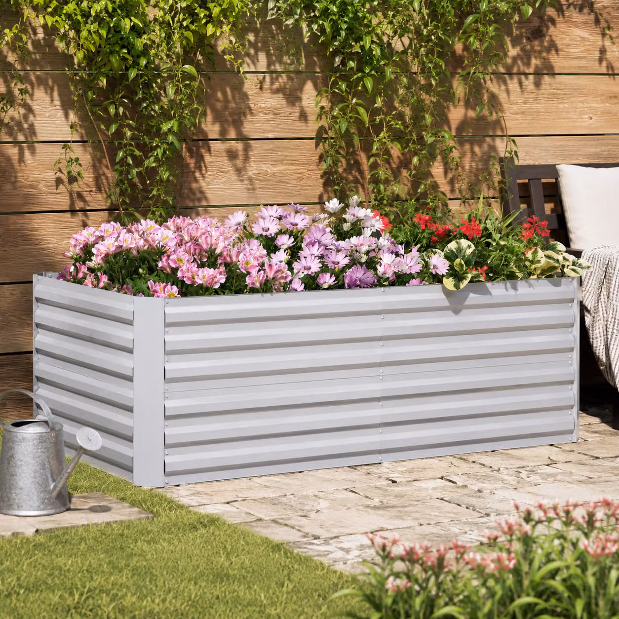 Outsunny Grey Galvanised Steel Raised Garden Beds with Multi-reinforced Rods, W: 180 cm, D: 90 cm, H: 59 cm – 2