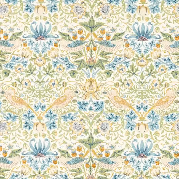 William Morris Strawberry Thief Fabric in Apple Blush Multicolour
