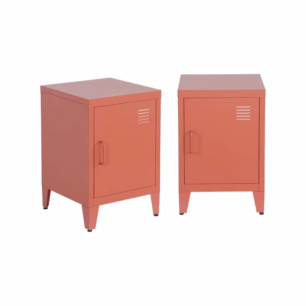 sweeek Set of 2 Industrial Bedside Tables with 1 Door in Terracotta – 2