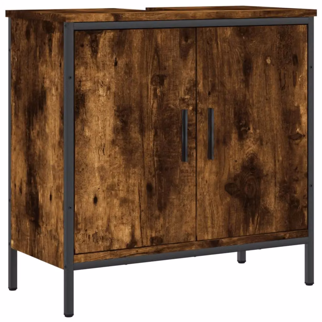 Berkfield Home Smoked Oak Wall Mounted Bathroom Sink Cabinet in Brown, W/D/H: 60 x 30 x 60 cm – 2
