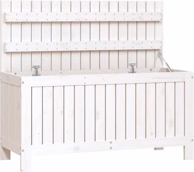 Berkfield Home Garden Storage Box in White Solid Pine Wood, W/D/H: 108 x 42.5 x 54 cm