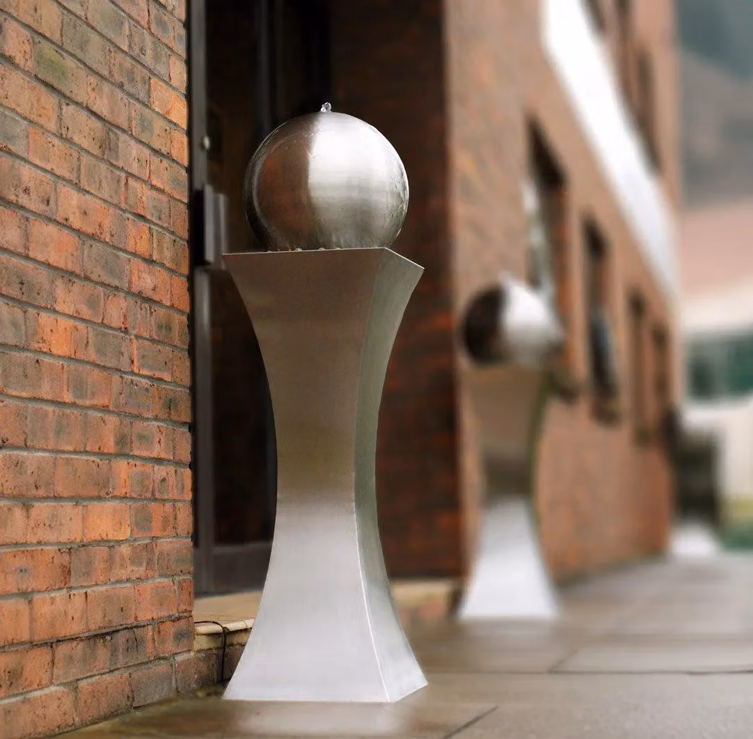 Primrose Brushed Hourglass and Sphere Tabletop Water Feature with LED Lights in Silver – 2