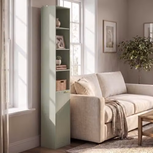 HOMCOM 6-Tier Modern Tall Bookcase and Storage Cabinet in Green and Gold, H 182 x W 30 x D 24 cm – 4