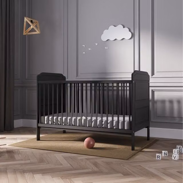 Viculii Classic Cot Bed with Mattress in Black, W/D/H: 140 x 70 cm