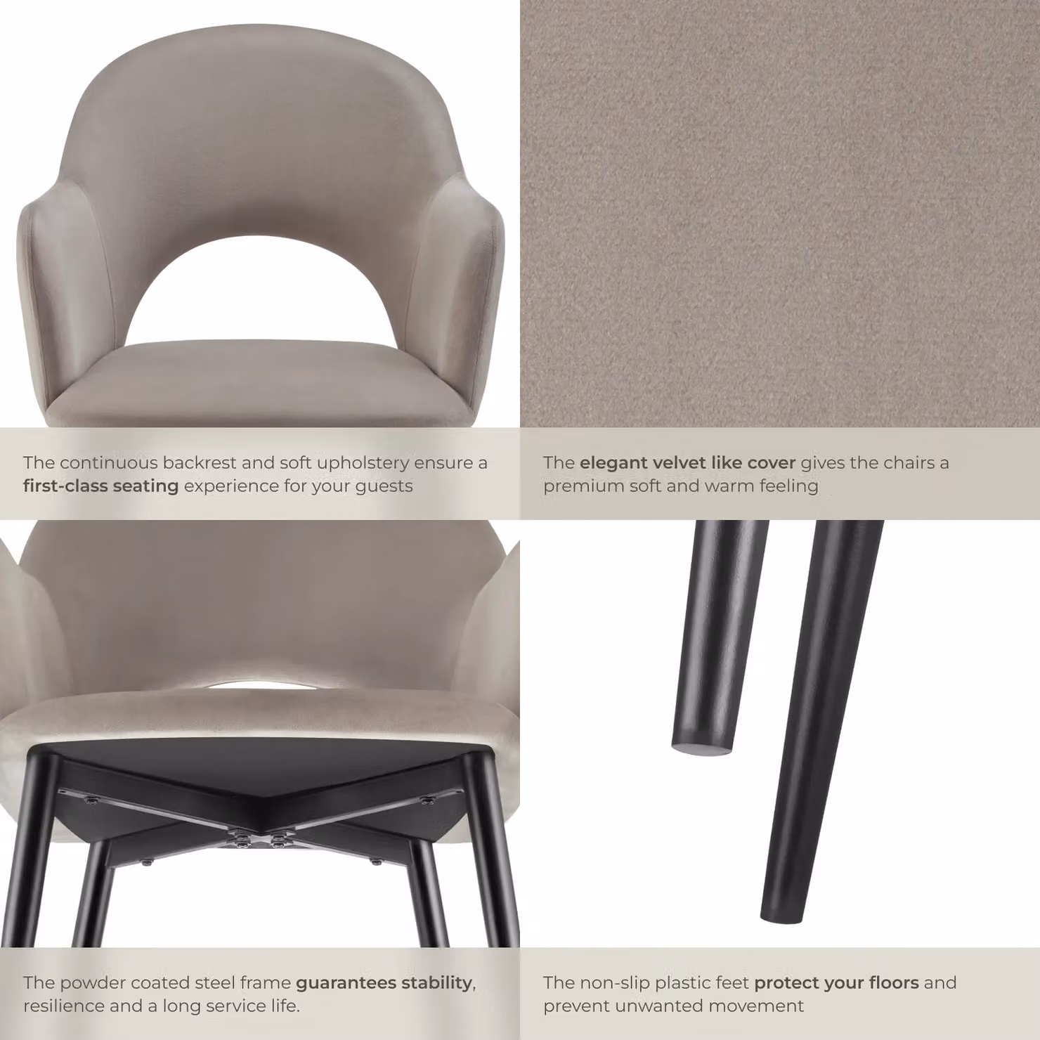 tectake Sasha Set of 6 Modern Dining Chairs in Taupe with Armrests and Metal Frame – 5