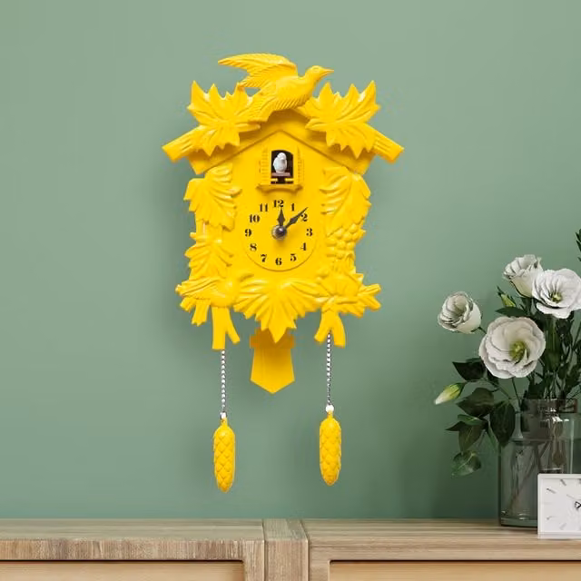 WALPLUS Vintage Yellow Analog Quartz Wall Cuckoo Clock with Pendulum and Music Box