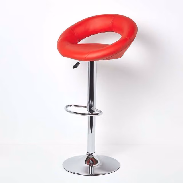 Homescapes Red Faux Leather Modern Swivel Bar Stool with Metal Base