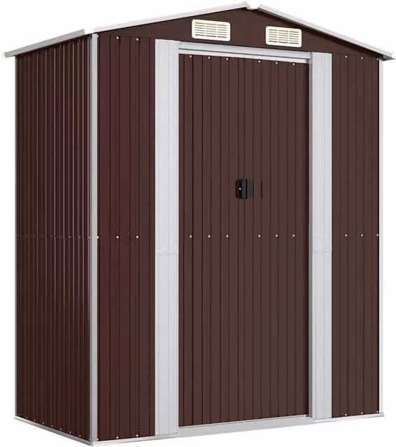 Berkfield Home Garden Shed in Dark Brown, Galvanised Steel with Sliding Doors and Side Vent, W/D/H: 192 x 108 x 223 cm