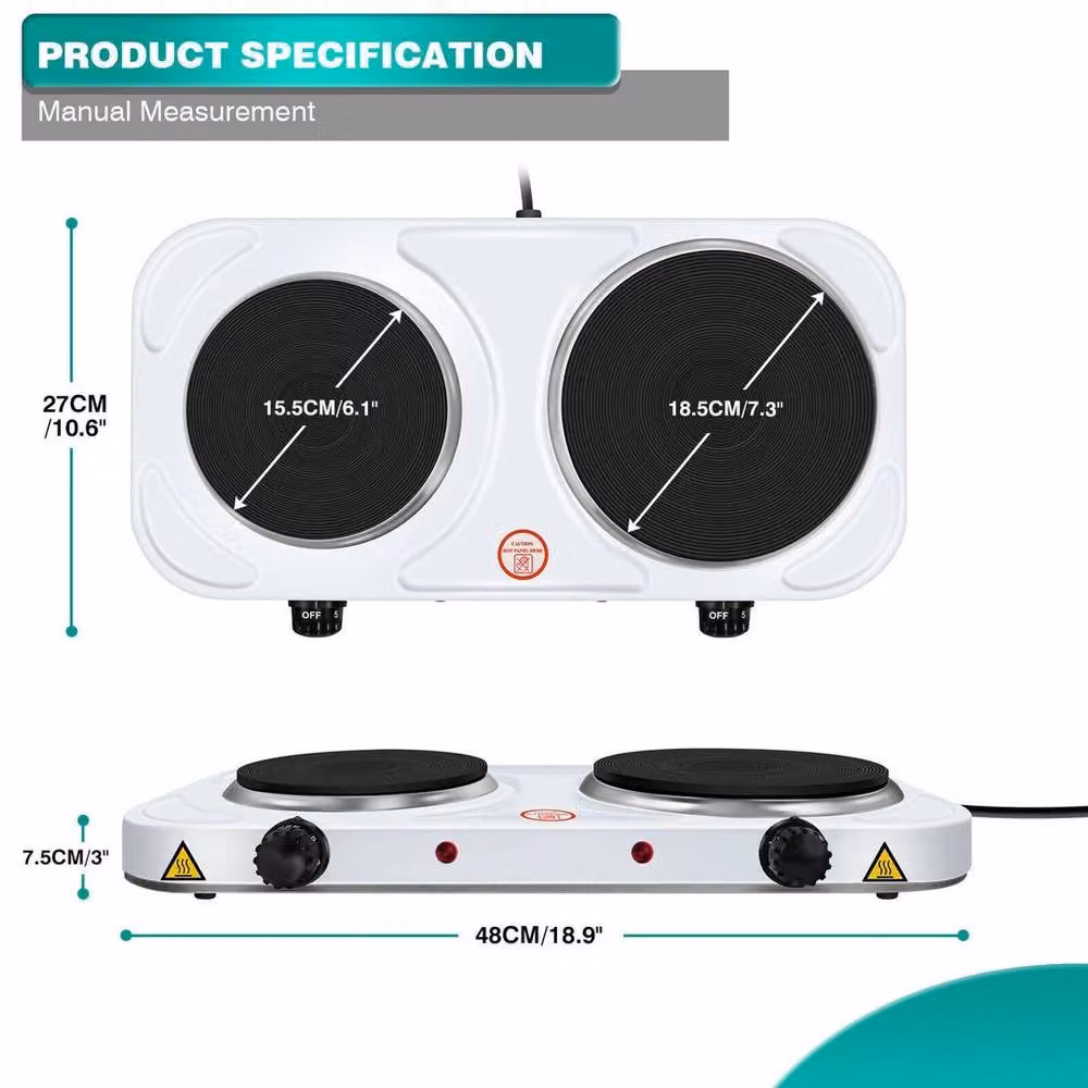 SPETLEK Double Electric Hot Plate Cooker in White – 2