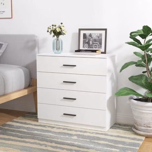 FORGEVIO 4 Drawer Wooden Bedroom Cabinet in White