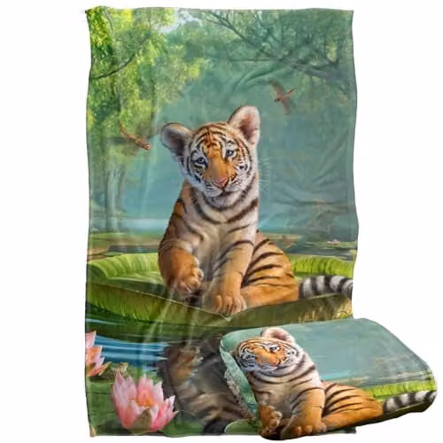 JQ Licensing Jlo Baby Tiger and Lilies Silky Touch Super Soft Floral Throw Blanket, Multicolour, W: 91 cm, D: 147 cm