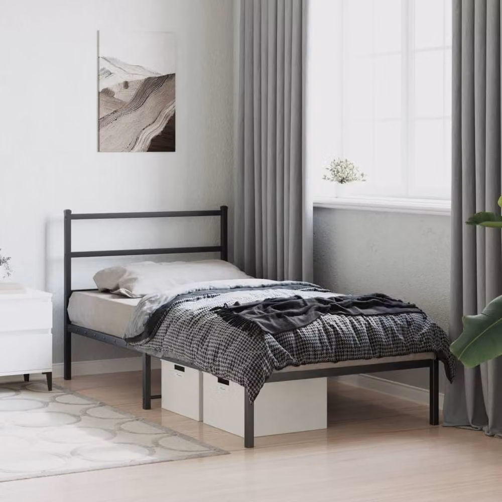 Berkfield Home Metal Bed Frame with Headboard in Black, W: 107 cm, L: 203 cm – 3