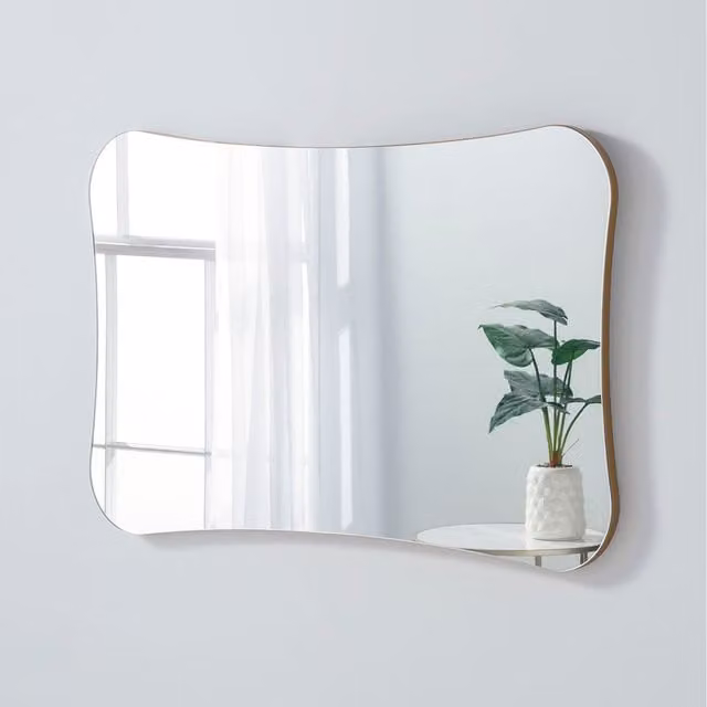 Yearn Barnsbury Curved Organic Wall Mirror in Gold, Diameter: 80 cm