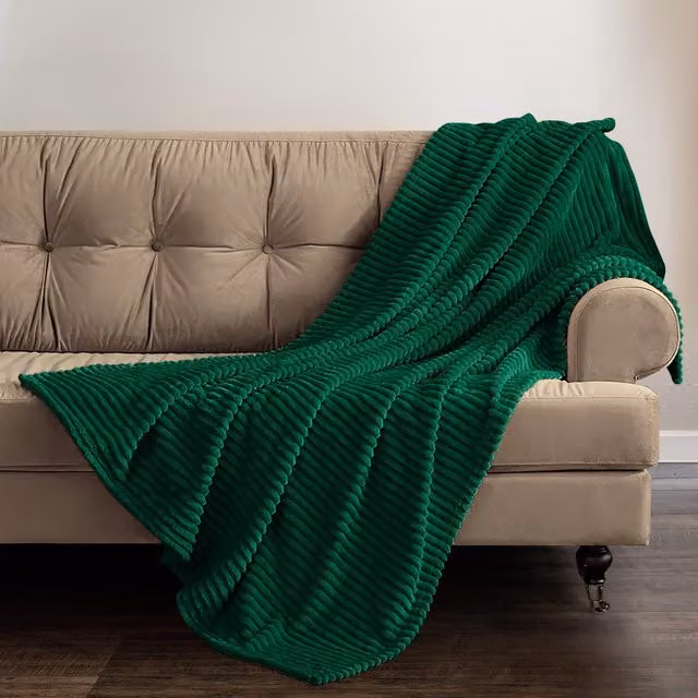 Velosso Emerald Green Plaid Cord Ribbed Blanket Throw, W: 127 cm, D: 152 cm