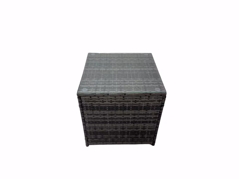 Fimous Patio Furniture Set with Dining Table, Side Table and 3 Stools in Dark Grey Rattan and Glass
