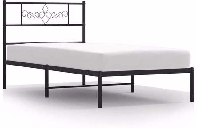 Berkfield Home Metal Bed Frame with Headboard in Black, W/D/H: 90 x 200 cm – 1