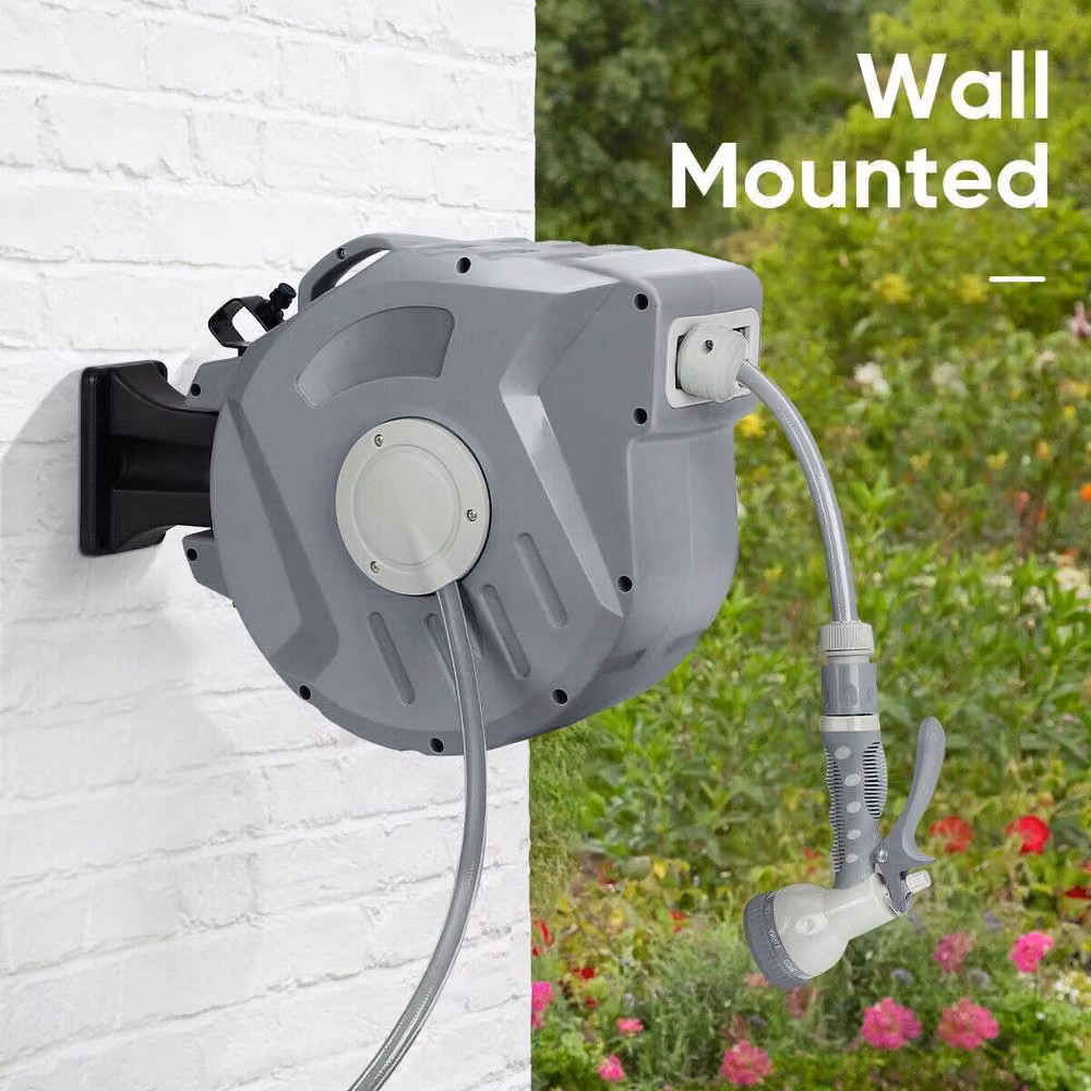 Dprodo Retractable Automatic Garden Hose Reel with Wall Bracket, 20m, Grey – 6