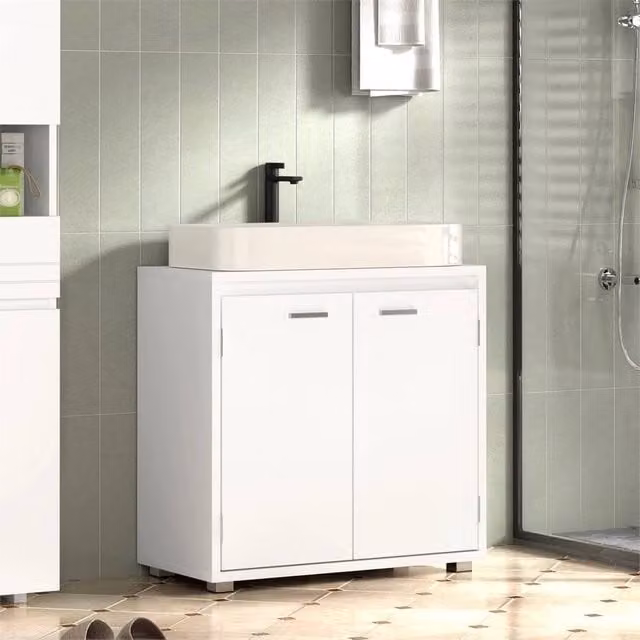 SPETLEK White Under Sink Bathroom Cabinet Basin Unit with Internal Shelves and Hinged Doors – 1