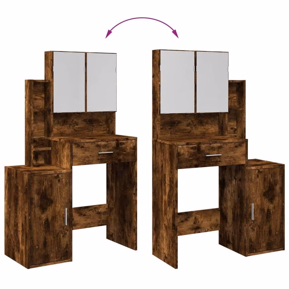 Berkfield Home Dressing Table with Cabinet in Smoked Oak Brown, W: 80 cm, D: 35 cm, H: 132 cm – 5