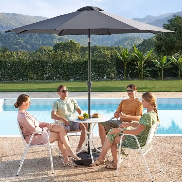SONGMICS 3m Garden Parasol Umbrella with Crank in Grey with UPF 50 Polyester Canopy and Steel Frame