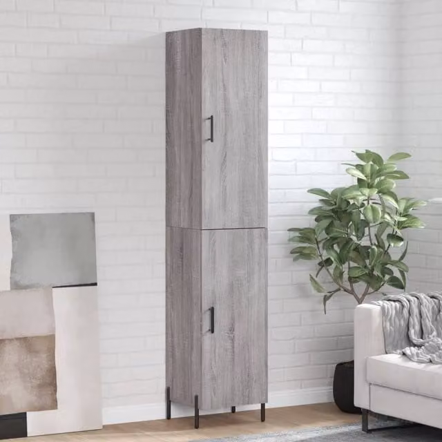 Berkfield Home Grey Sonoma Modern Wall Mounted Highboard with Hinged Doors, W/D/H: 34.5 x 34 x 180 cm