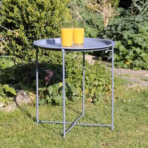 Harbour Housewares Set of 2 Round Matte Grey Steel Folding Tray Tables – 2