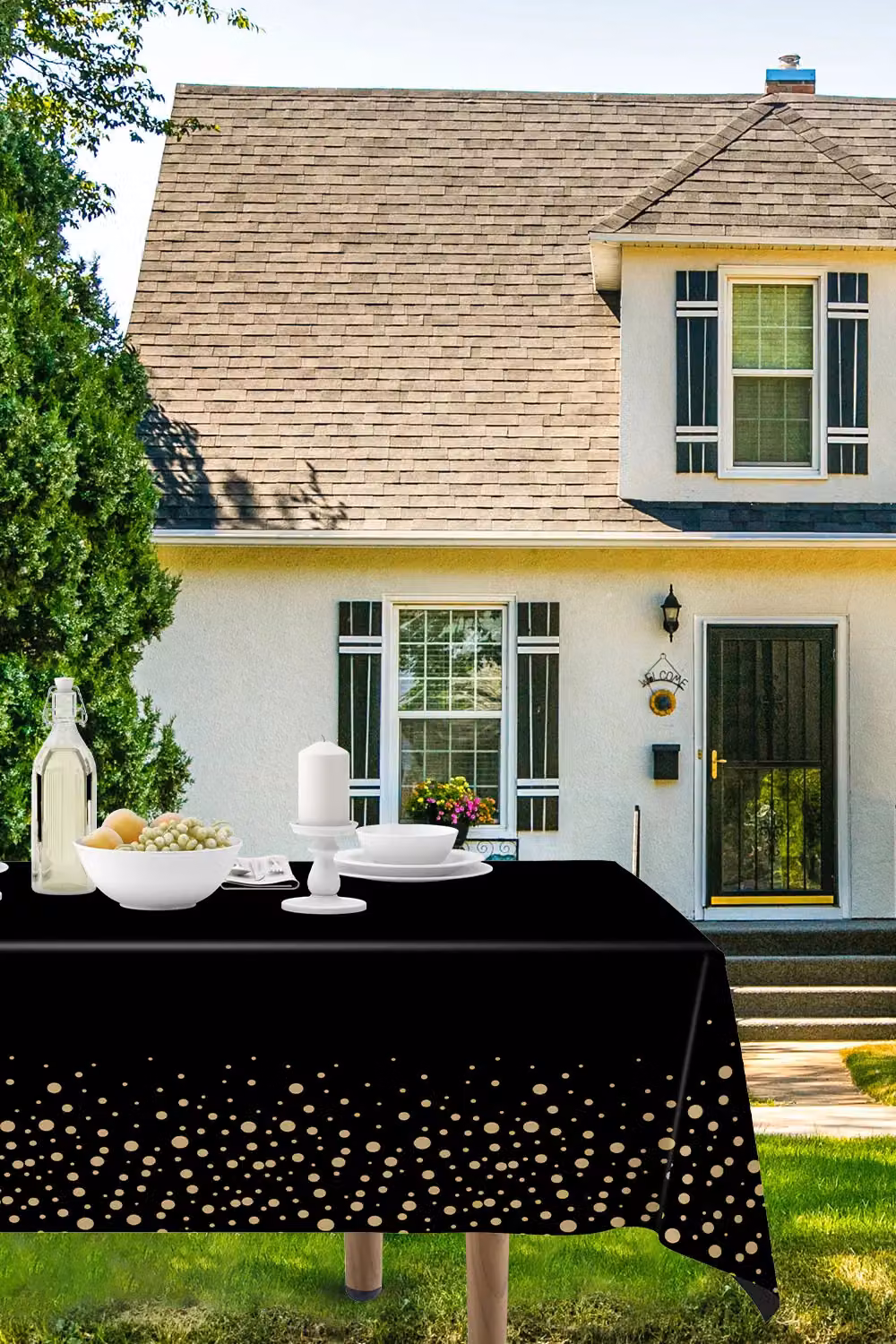 Neel Blue Glamour Dotted PVC Rectangular Tablecloth in Blue, Black and Gold, W: 137 cm, L: 274 cm – 4