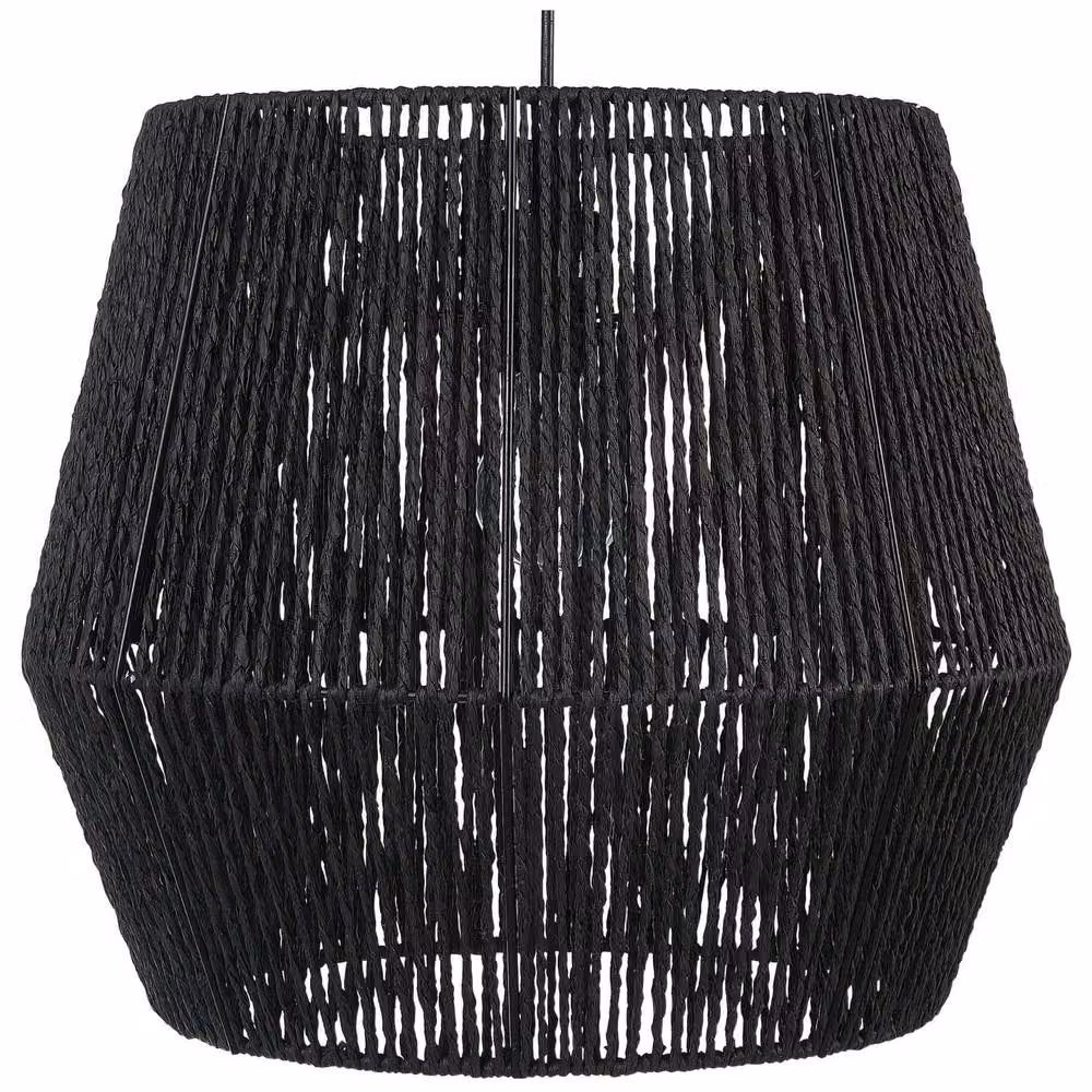 Wyld and Coco Black Pendant Lamp with Adjustable Cord and Paper Rope Shade – 2