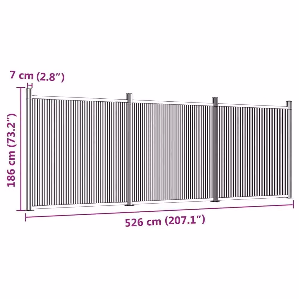 Berkfield Home Grey WPC and Aluminium Opaque Fence Panel, W: 526 cm, H: 186 cm – 5
