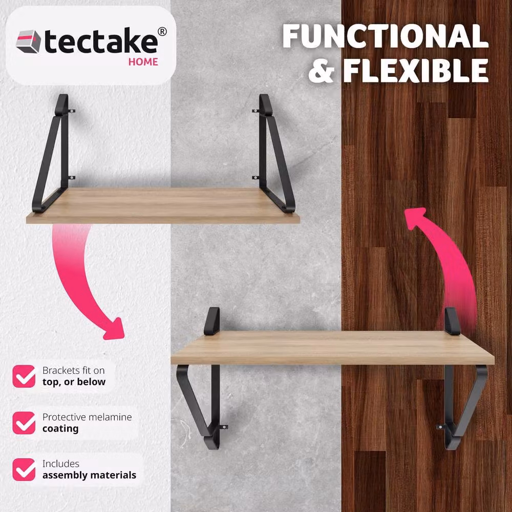 tectake Irvine Wall Mounted Shelves, Set of 2, Industrial Wood and Metal Look in Brown – 3