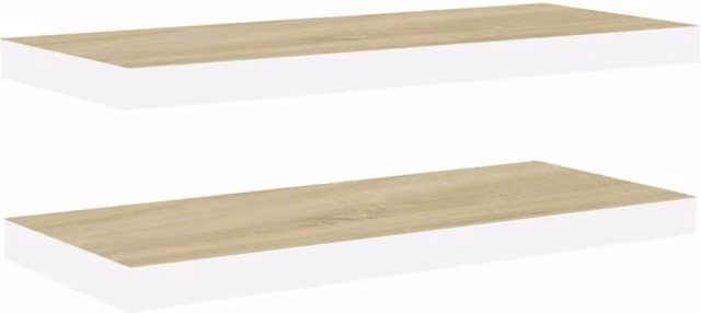 Berkfield Home Floating Wall Shelves, 2 Piece Set in Oak and White, W/D/H: 80 x 23.5 x 3.8 cm