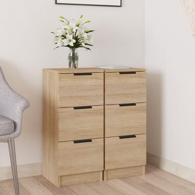 Berkfield Home Set of 2 Sonoma Oak Sideboards in Brown, W/D/H: 30 x 30 x 70 cm – 1
