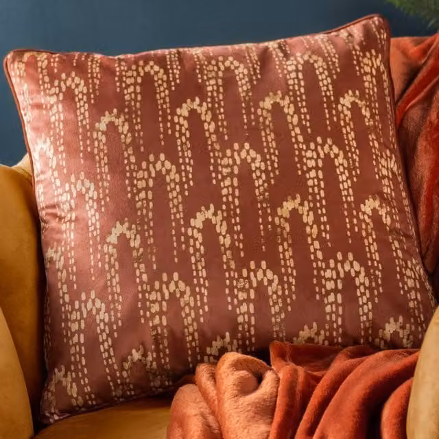 Riva Home Nature Printed Velvet Square Cushion, Brown, W/D/H: 50 x 50 x 50 cm