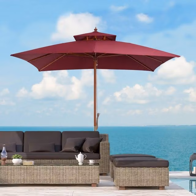 Outsunny Red Patio Garden Sun Umbrella with Bamboo Frame, W/D/H: 300 x 300 x 300 cm