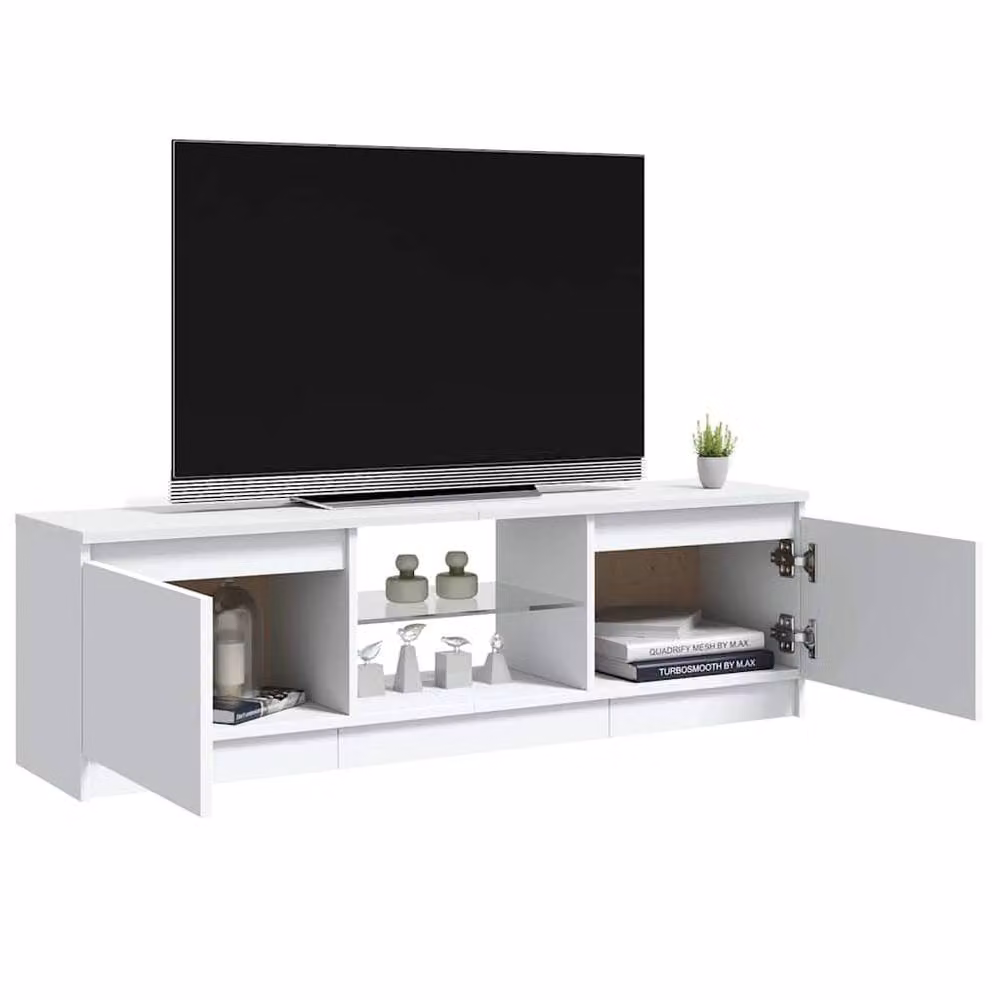 Berkfield Home Modern White Glossy TV Cabinet with LED Lights W/D/H: 120 x 30 x 35.5 cm – 3
