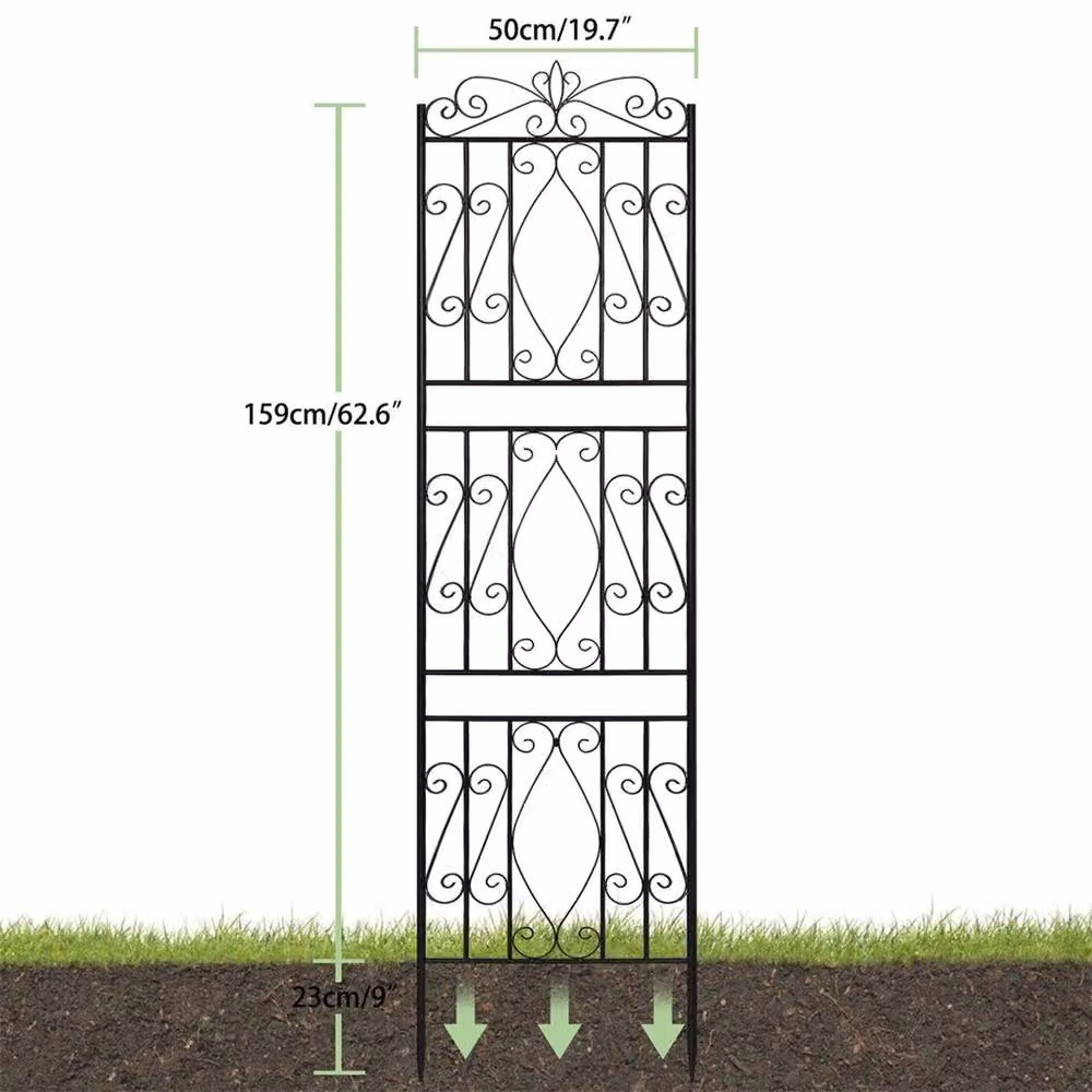 NESTLUNE 2-Piece Black Powder-Coated Metal Garden Trellis Fence Panels, W: 100 cm, D: 15 cm, H: 182.88 cm – 2